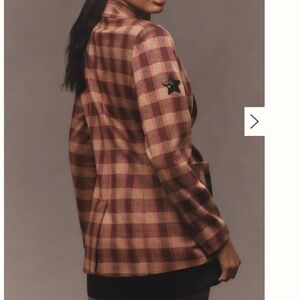 Anthropologie Avec Les Filles‎ Plaid Pin Blazer Pink/Brown Blazer Sz XL